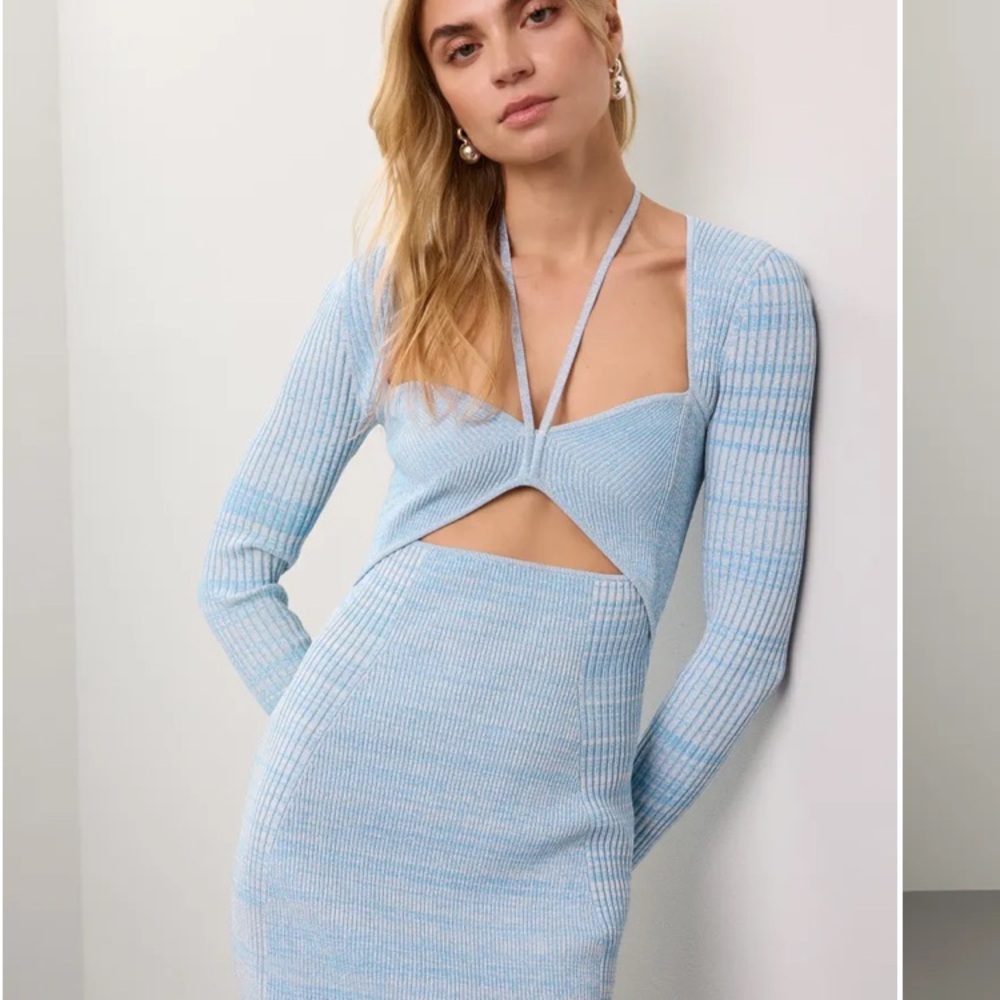 JONATHAN SIMKHAI EUC STRETCH KNIT Ribbed Cutout Bodycon Dress SZ LARGE
